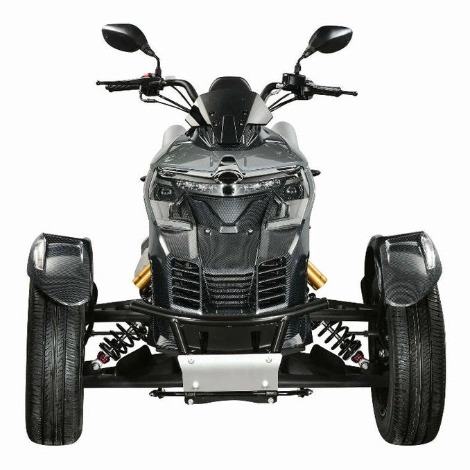 Black Vitacci SX 300cc EFI trike front view with dual headlights and grille