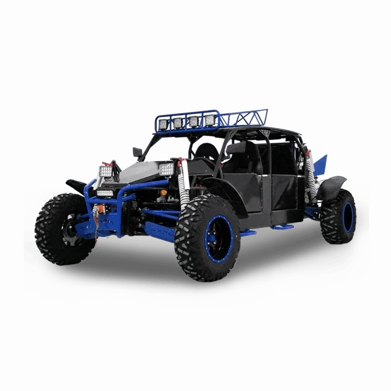 BMS Sniper T-1500 4S dune buggy with blue tubular frame and LED light bar