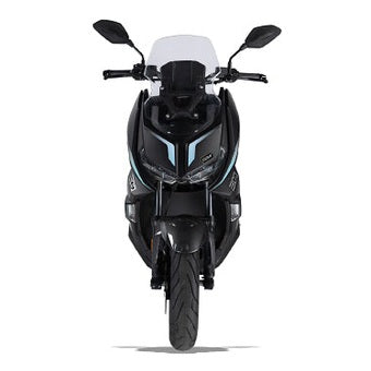 Black Supermach T16 200cc maxi scooter front silhouette with blue lines