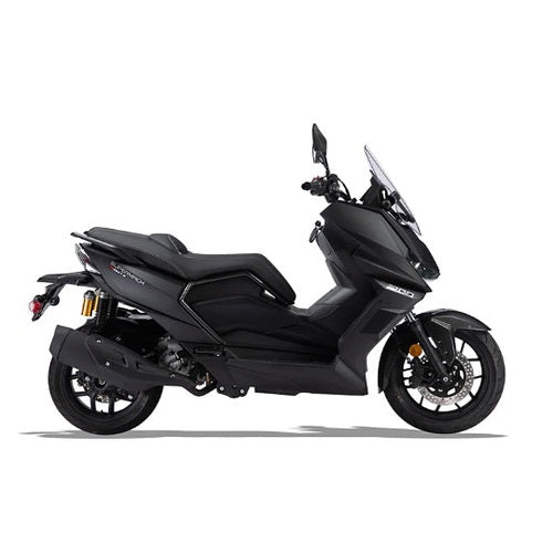 Matte black Supermach T16 200cc maxi scooter full fairing side view
