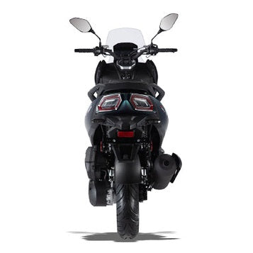 Black Supermach T16 200cc maxi scooter rear view with LED taillights