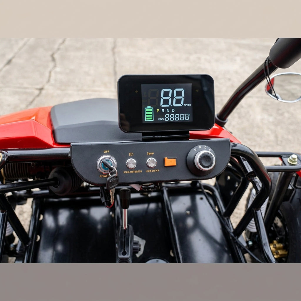 TrailMaster Blazer i2K electric go kart digital dashboard display with battery indicator and gear selector
