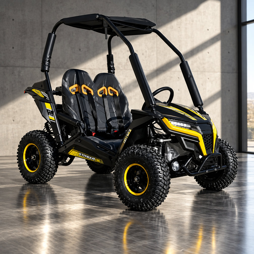 TrailMaster Cheetah 6 black and yellow kids go kart with roll cage