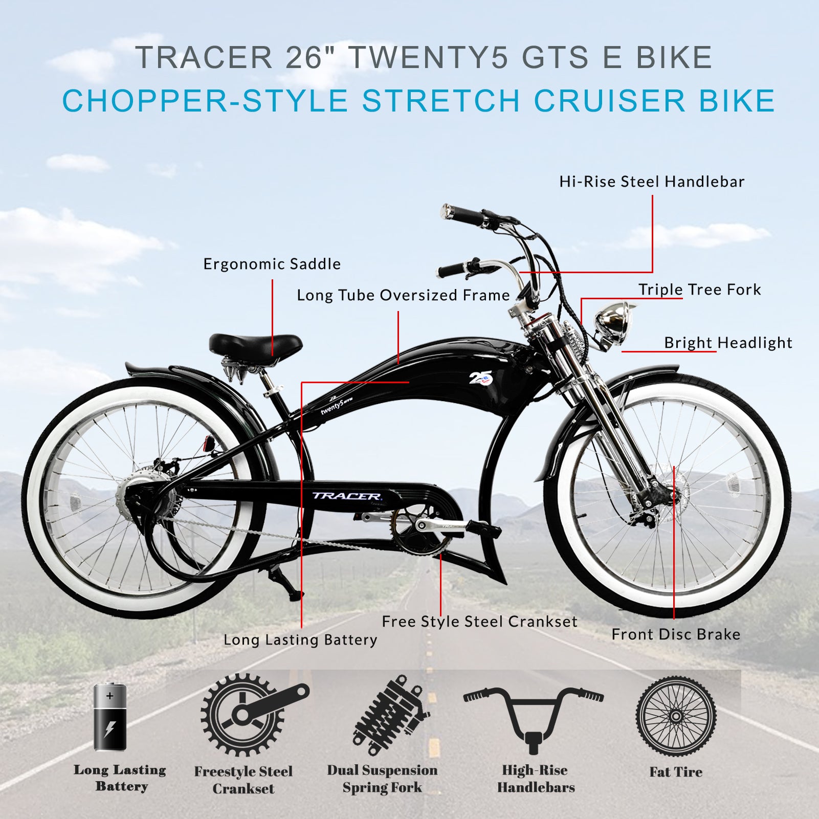 Micargi Twenty5-GTS Electric Chopper Bicycle | TurboPowersports