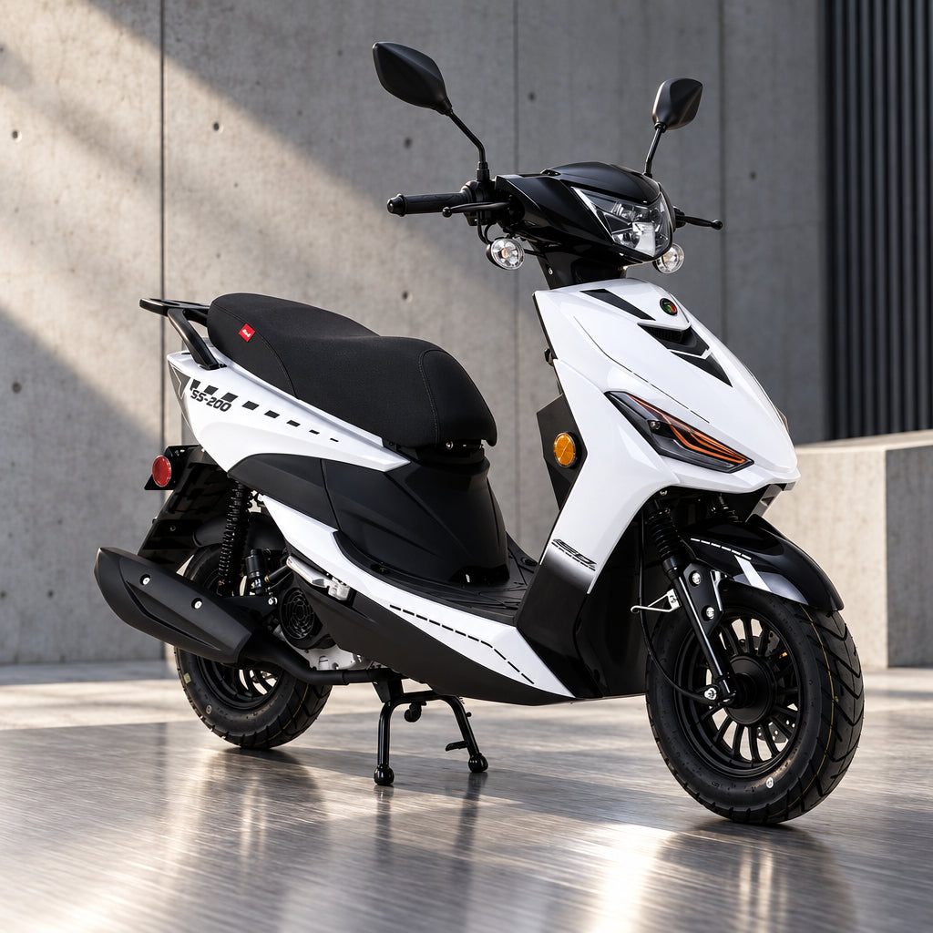 White and black Amigo SS-200 scooter side profile
