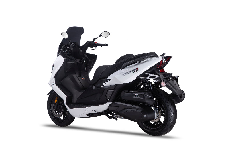 White Amigo storm scooter with black accents on a white background