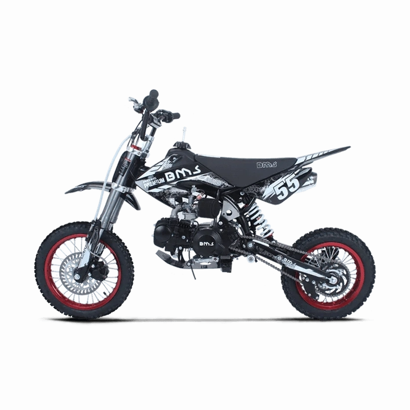 Blue BMS PRO 125cc manual dirt bike with alloy rims and hydraulic disc brakes