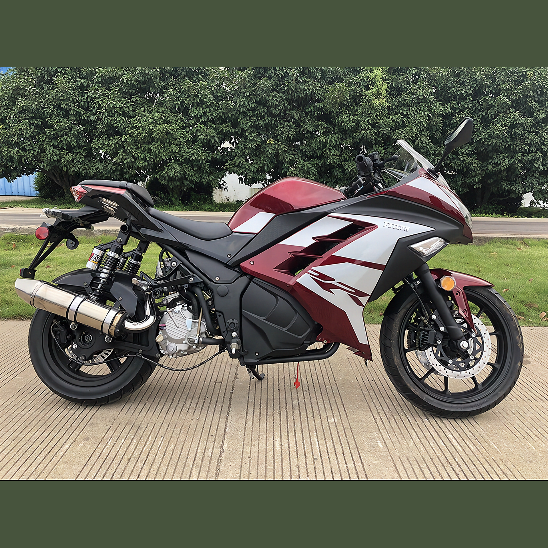 Maroon Apollo Falcon 250cc automatic scooter side profile with graphics