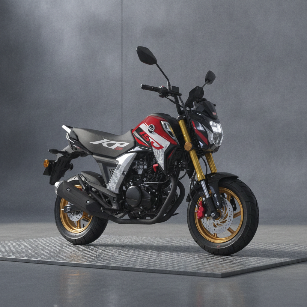 LIFAN KP MINI 150cc motorcycle front view on diamond-plate platform