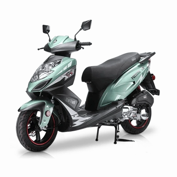 Mint green BMS Prestige 150 scooter with black panels and red rim accents