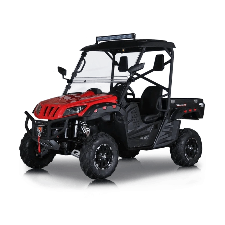 Red and black BMS Ranch Pony 700 EFI UTV with aggressive off-road tires