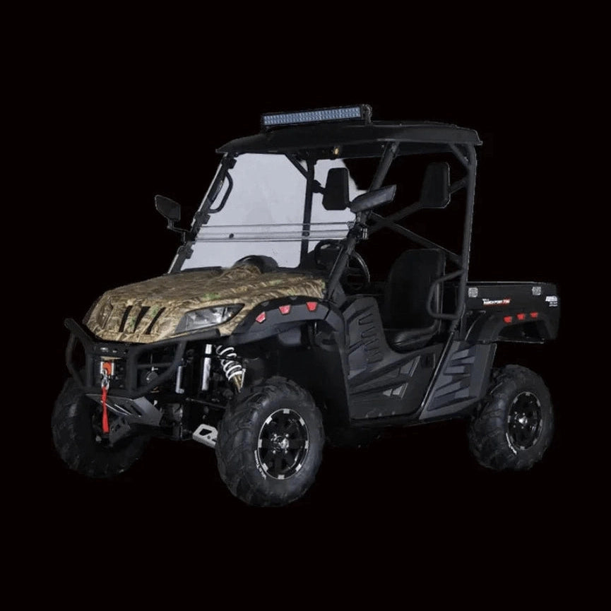 Camouflage BMS Ranch Pony 700 EFI 4x4 utility vehicle on black background