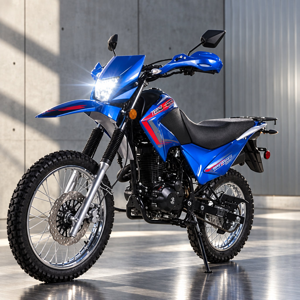 Blue and black Taotao TBR7 dual sport bike with red accents