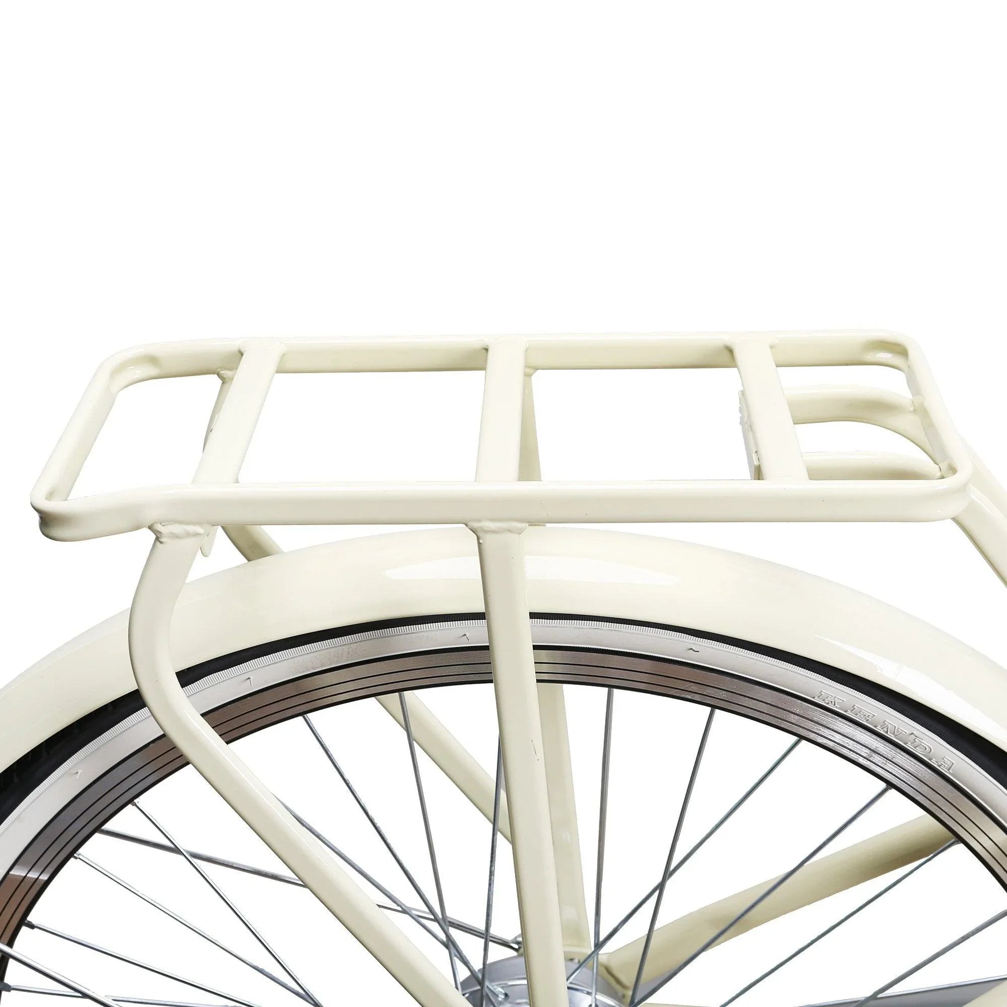 Cream NAKTO Classic electric bike rear rack and fender detail
