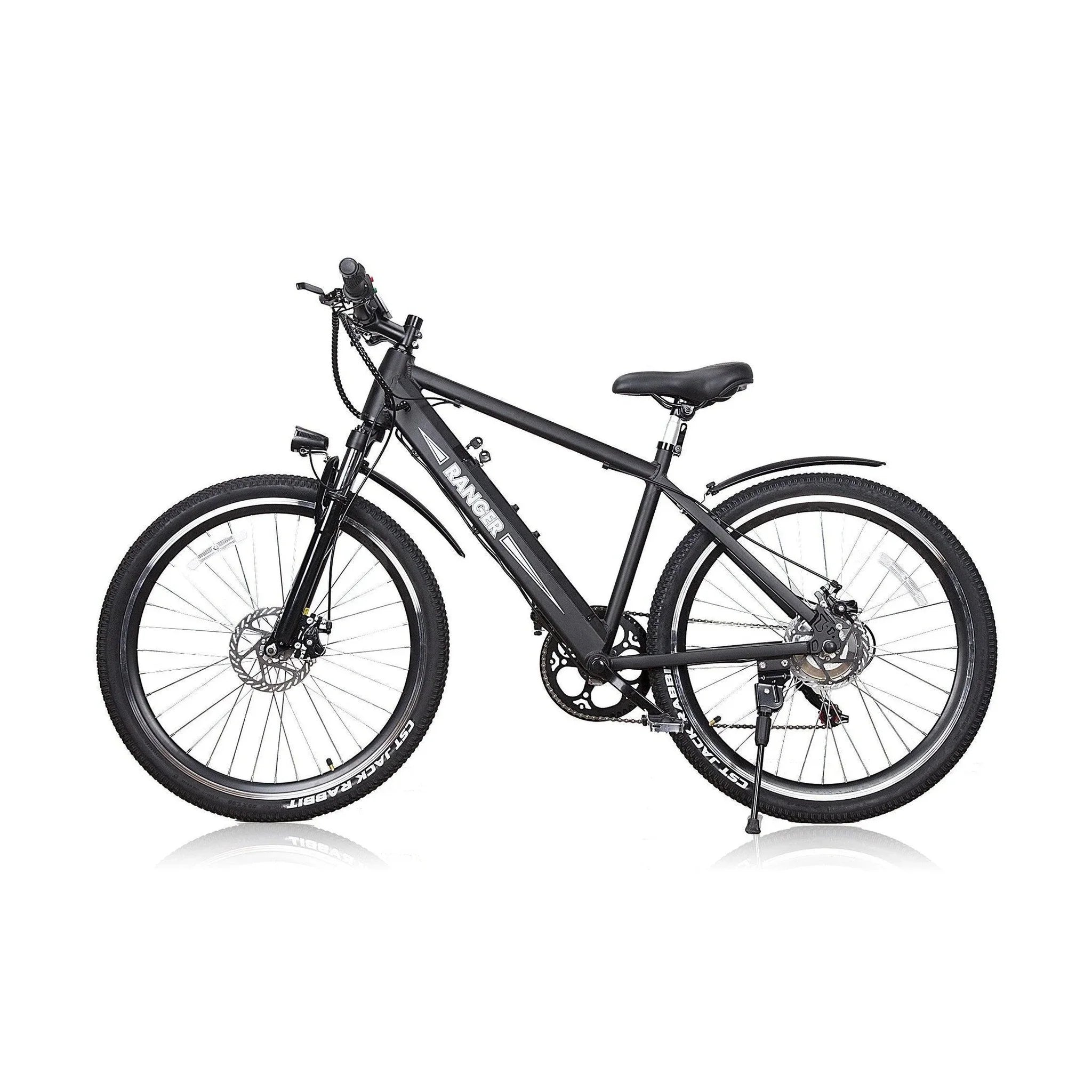 Black Nakto Ranger 26 inch electric mountain bike with front suspension and disc brakes