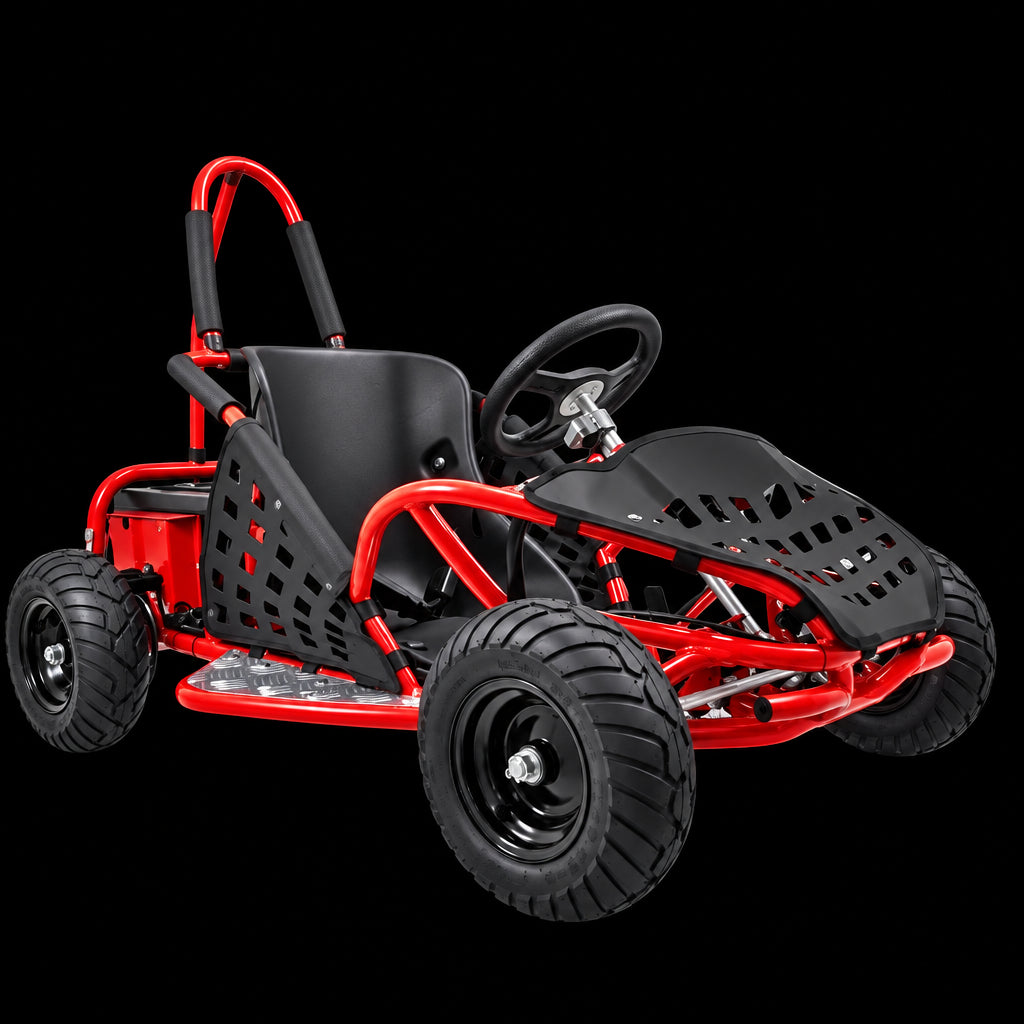 Red and black 1000W electric kids go-kart with roll bar