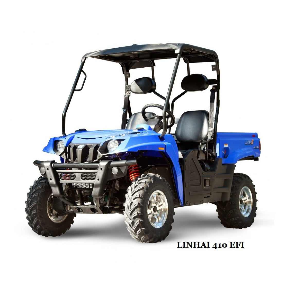 Blue Linhai Big Horn 410 EFI 4x4 utility vehicle with alloy wheels and skid plate