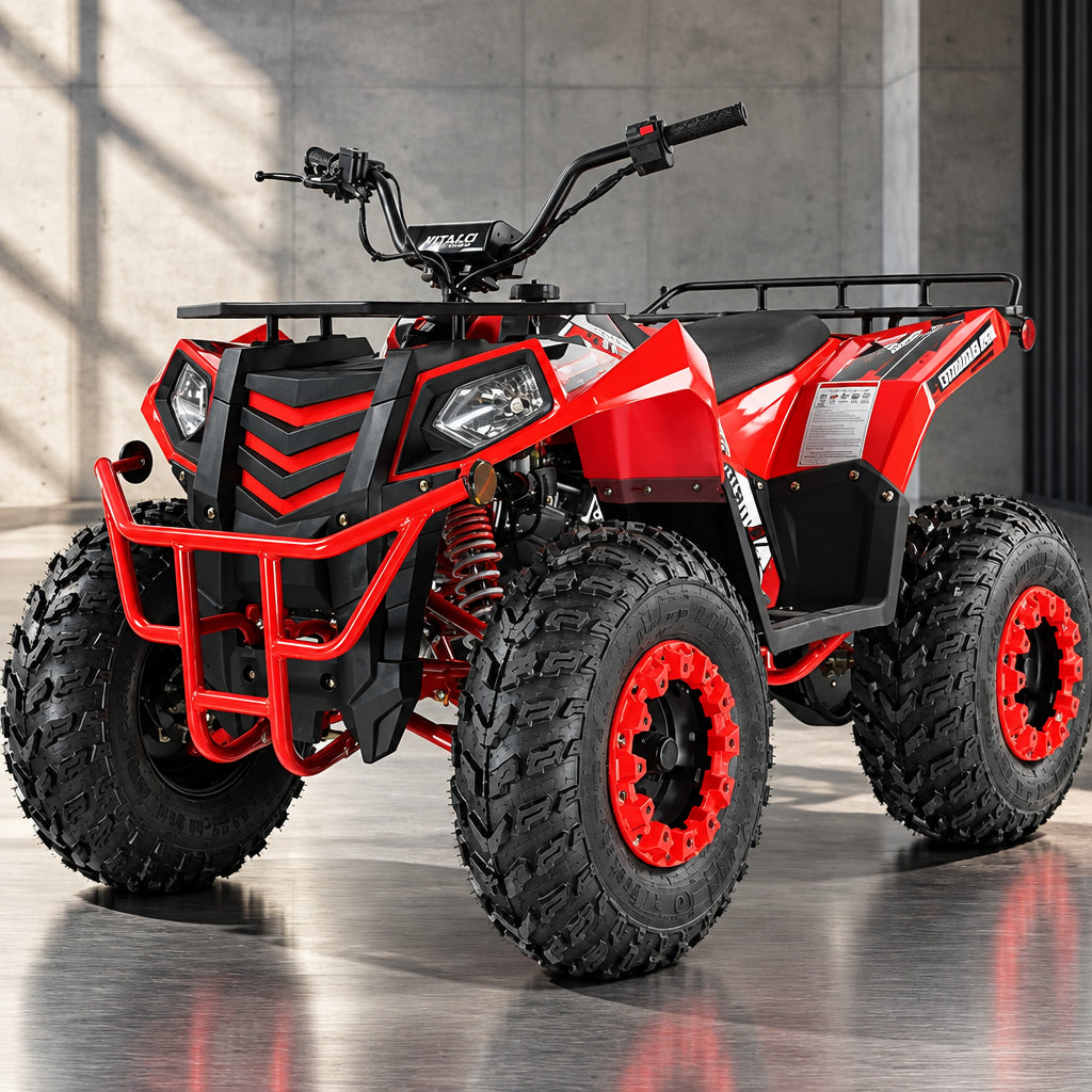 Red Commander 200cc automatic 4 wheeler ATV with matching rims
