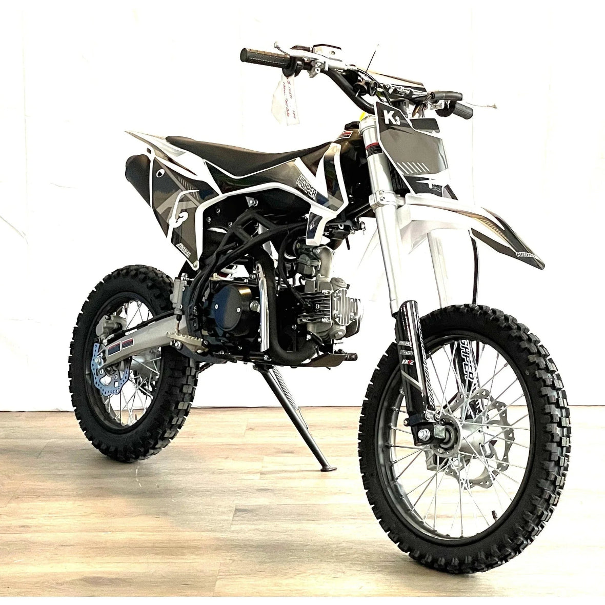 XTR K3 PRO 125cc dirt bike in black with double beam steel frame and disc brakes