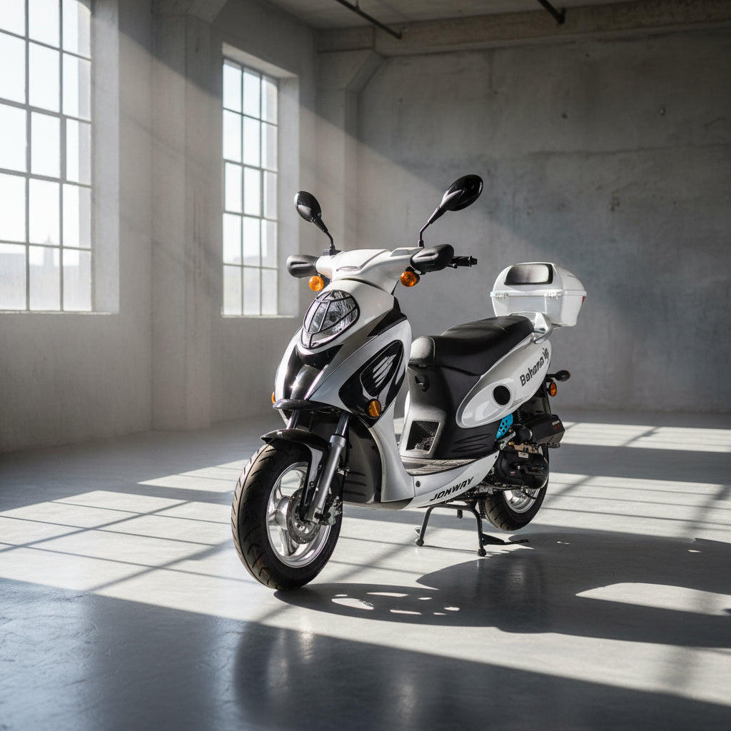 White and black Bahama VIP 50cc scooter with disc brake